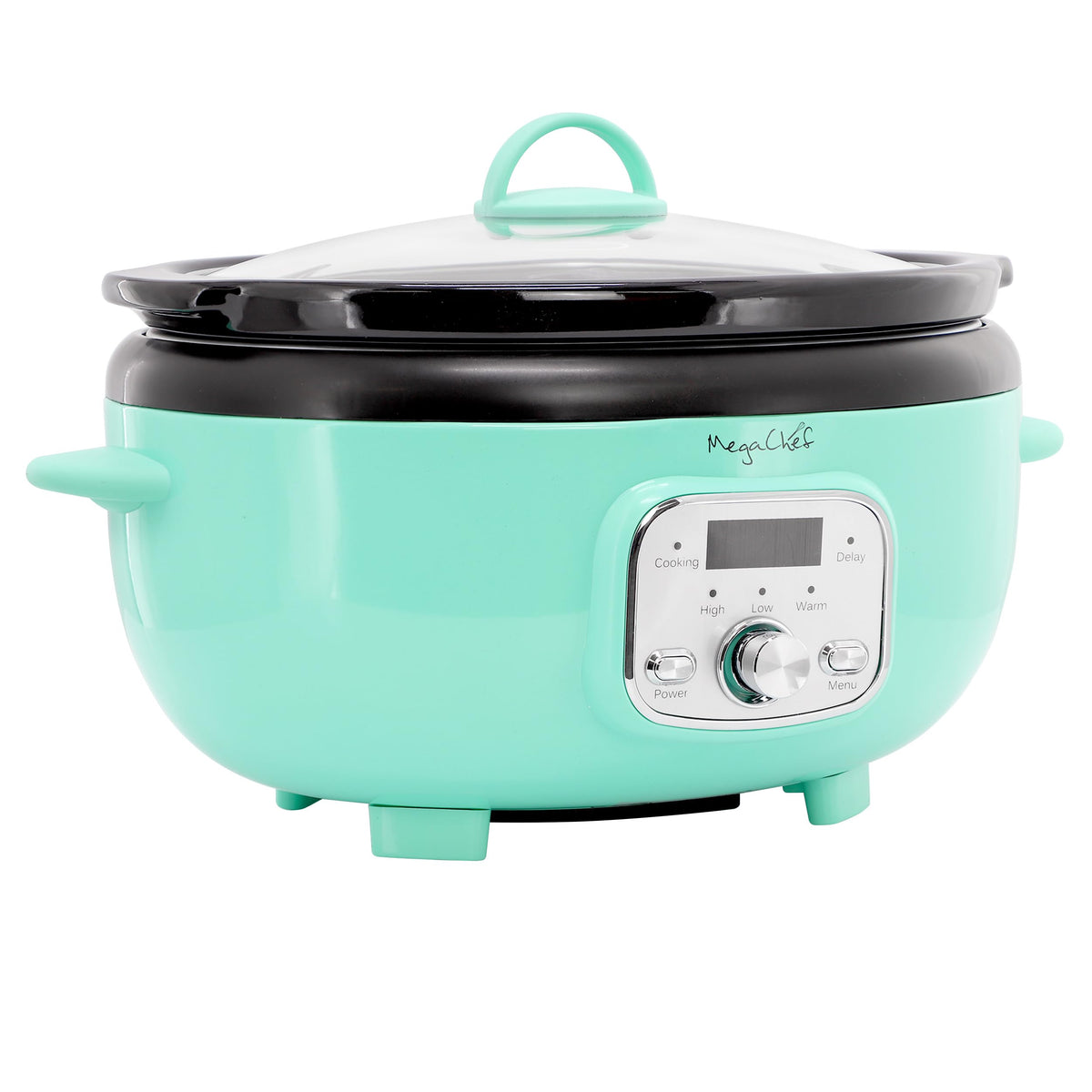 MegaChef Oval Electric Slow Cooker with Removable Ceramic Crock, 3.7 Qt, Digital Panel, Turquoise
