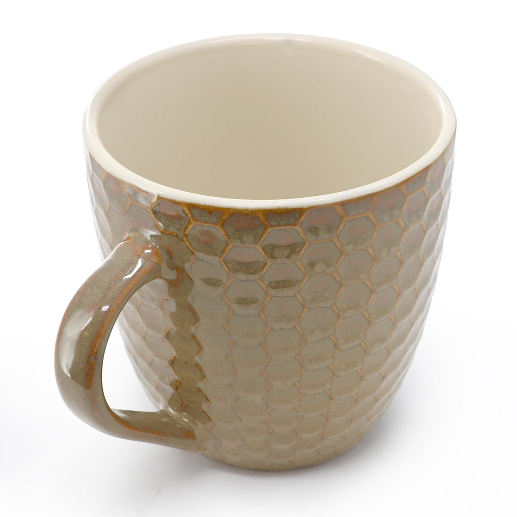 Elama Honeycomb 6-Piece 15 oz Stoneware Mug Set - Assorted White, Purple & Taupe with Embossed Honeycomb Texture