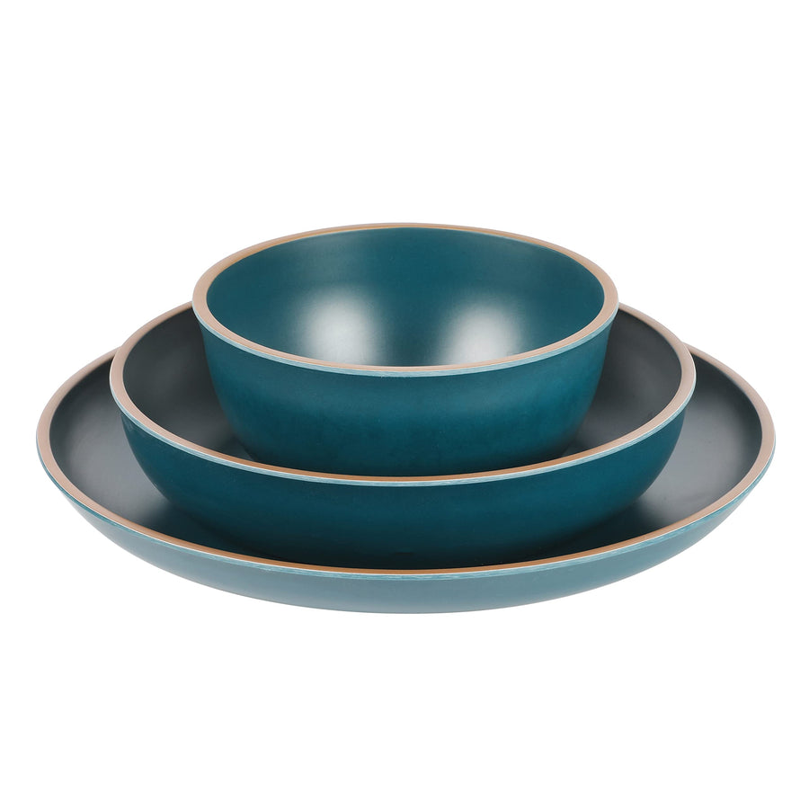 Gibson Home Rockabye 12 Piece Melamine Dinnerware Set in Dark Teal