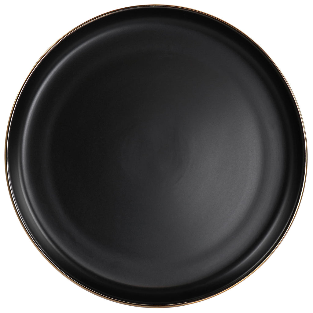 Elama Paul 6 Piece Stoneware Dinner Plate Set in Matt Black with Gold Rim
