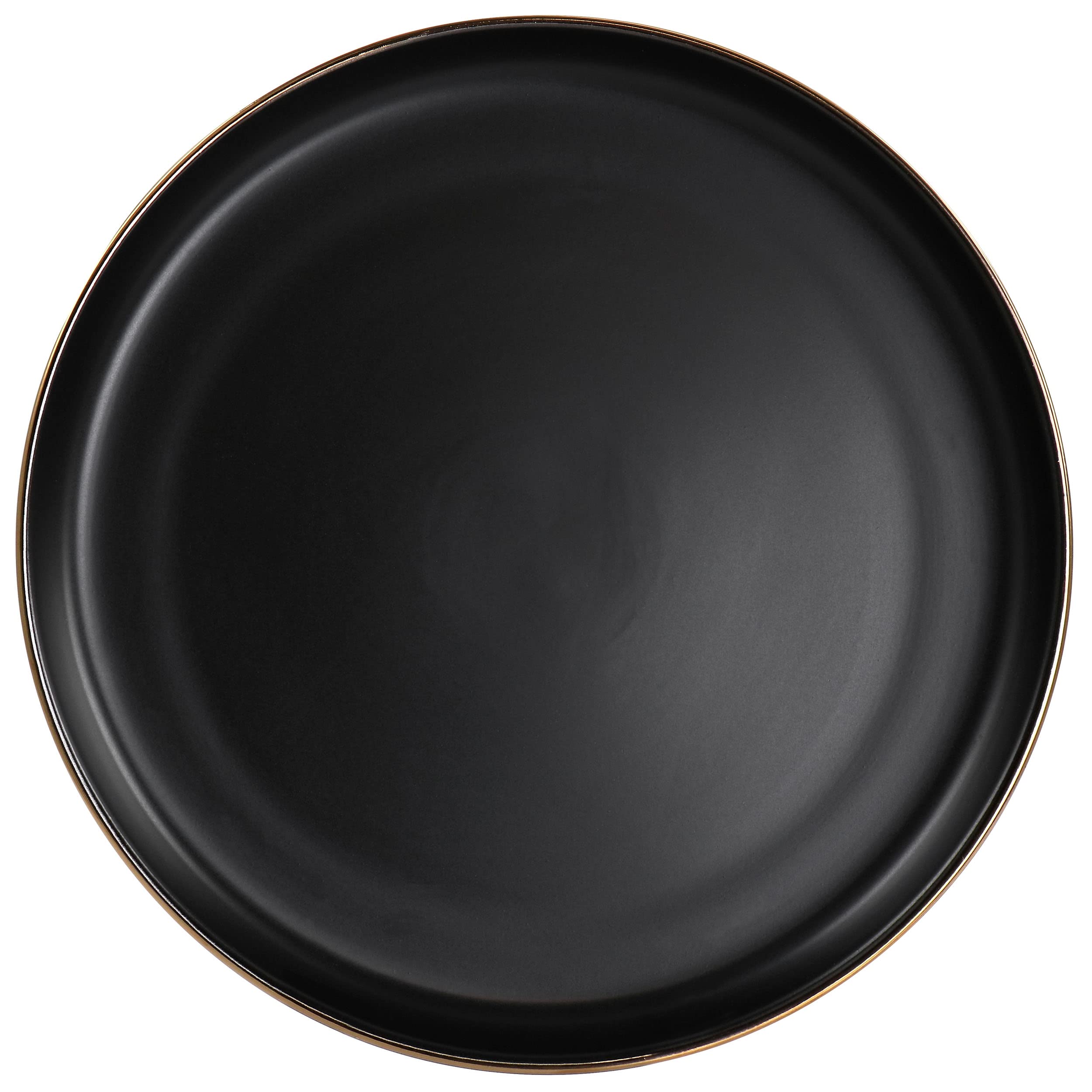 Elama Paul 6 Piece Stoneware Dinner Plate Set in Matt Black with Gold Rim