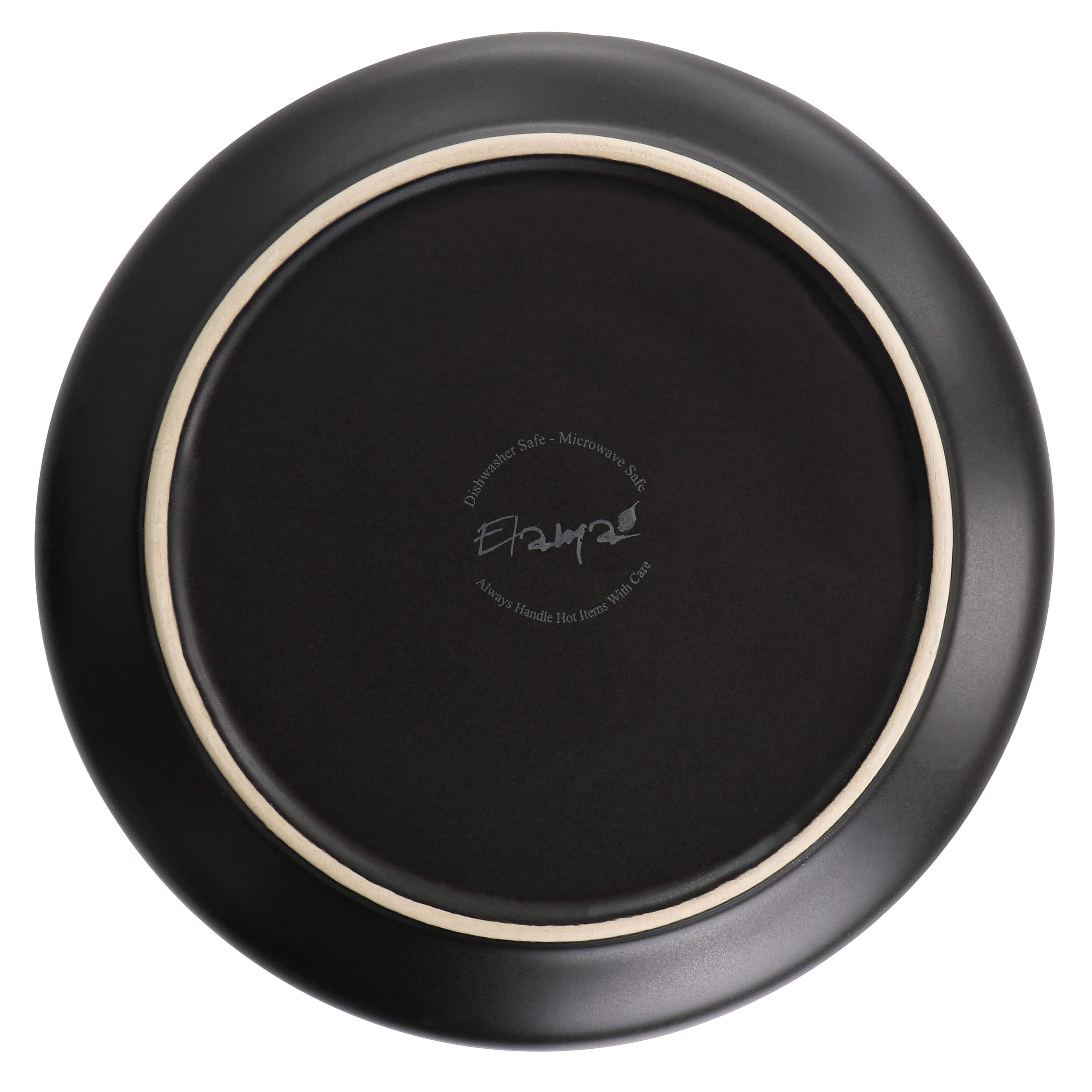 Elama Paul 6-Piece Stoneware Salad Plate Set – 8" Matte Black with Elegant Gold Rim, Microwave & Dishwasher Safe