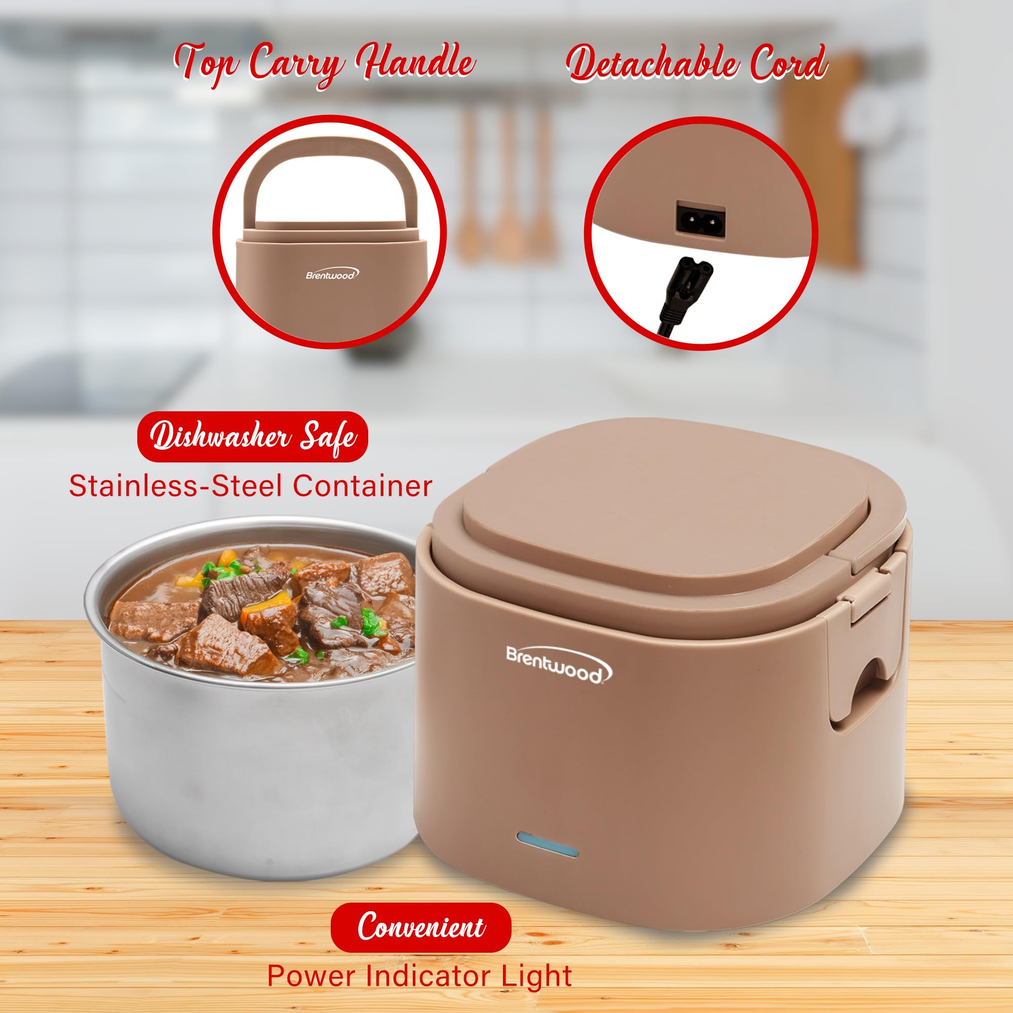Brentwood ELB-600PK 0.6L Portable Leakproof Electric Lunch Box - Pink, 50W Food Warmer with Stainless Steel Container