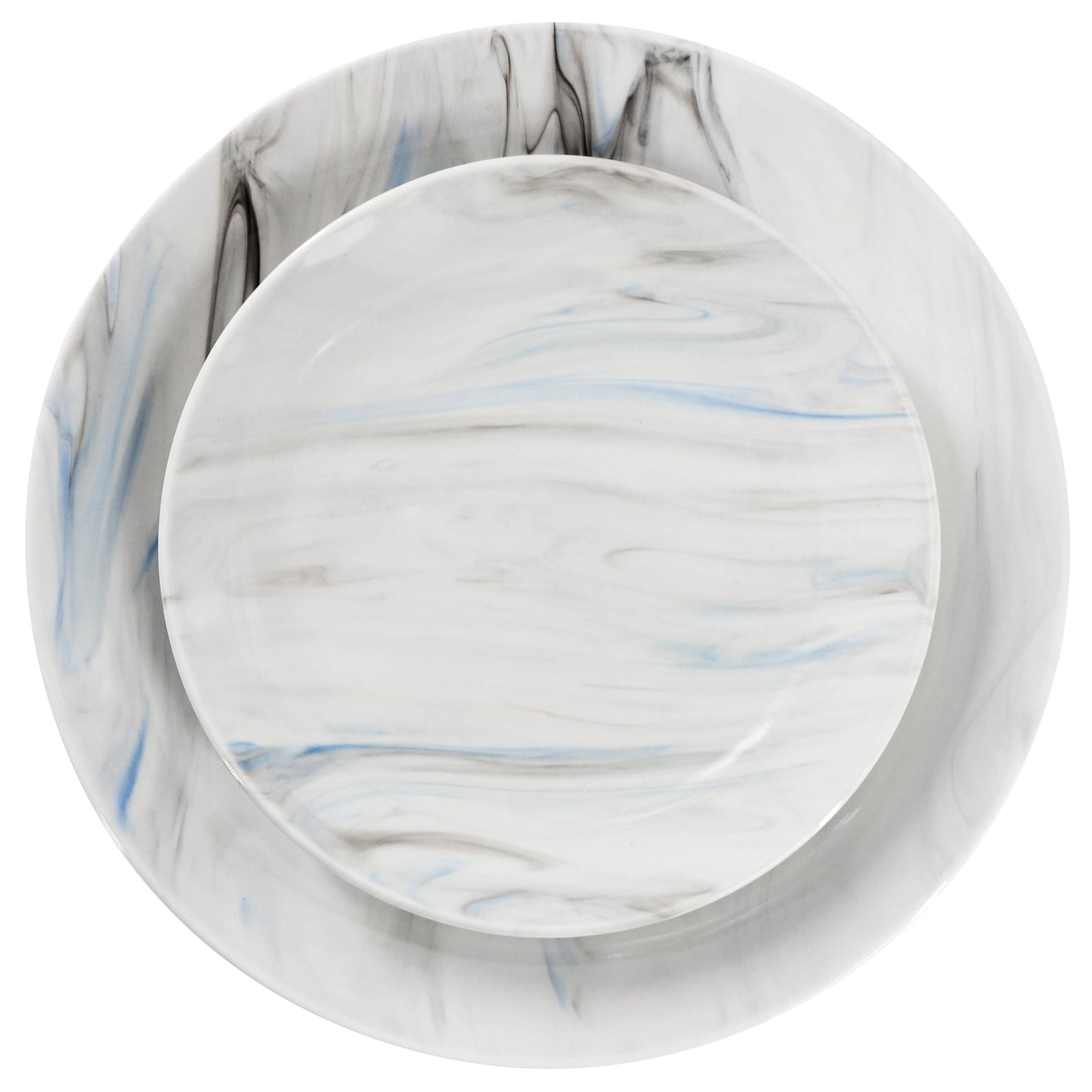 Elama Fine Marble 16-Piece Porcelain Dinnerware Set, Blue and Gray, Service for 4