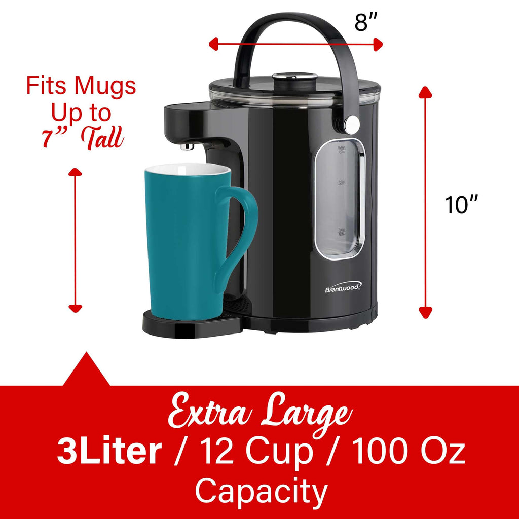Brentwood KT-2230DBK 3L 1100W Digital Glass Instant Hot Water Dispenser with Tea Infuser - Black