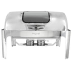 MegaChef 9.5-Quart Oblong Roll-Top Stainless Steel Chafing Dish – Catering Buffet Server with View Window for Parties & Events