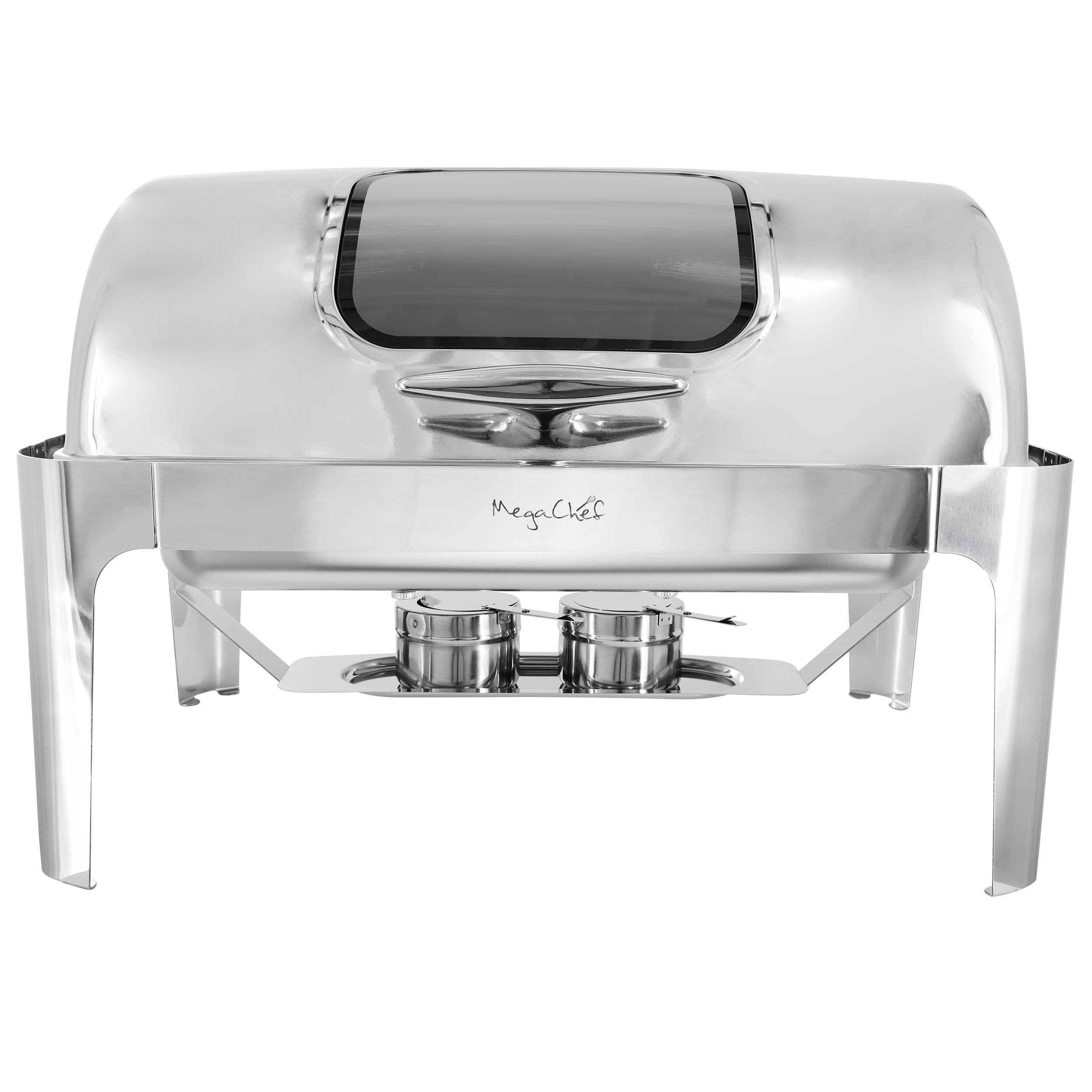 MegaChef 9.5-Quart Oblong Roll-Top Stainless Steel Chafing Dish – Catering Buffet Server with View Window for Parties & Events