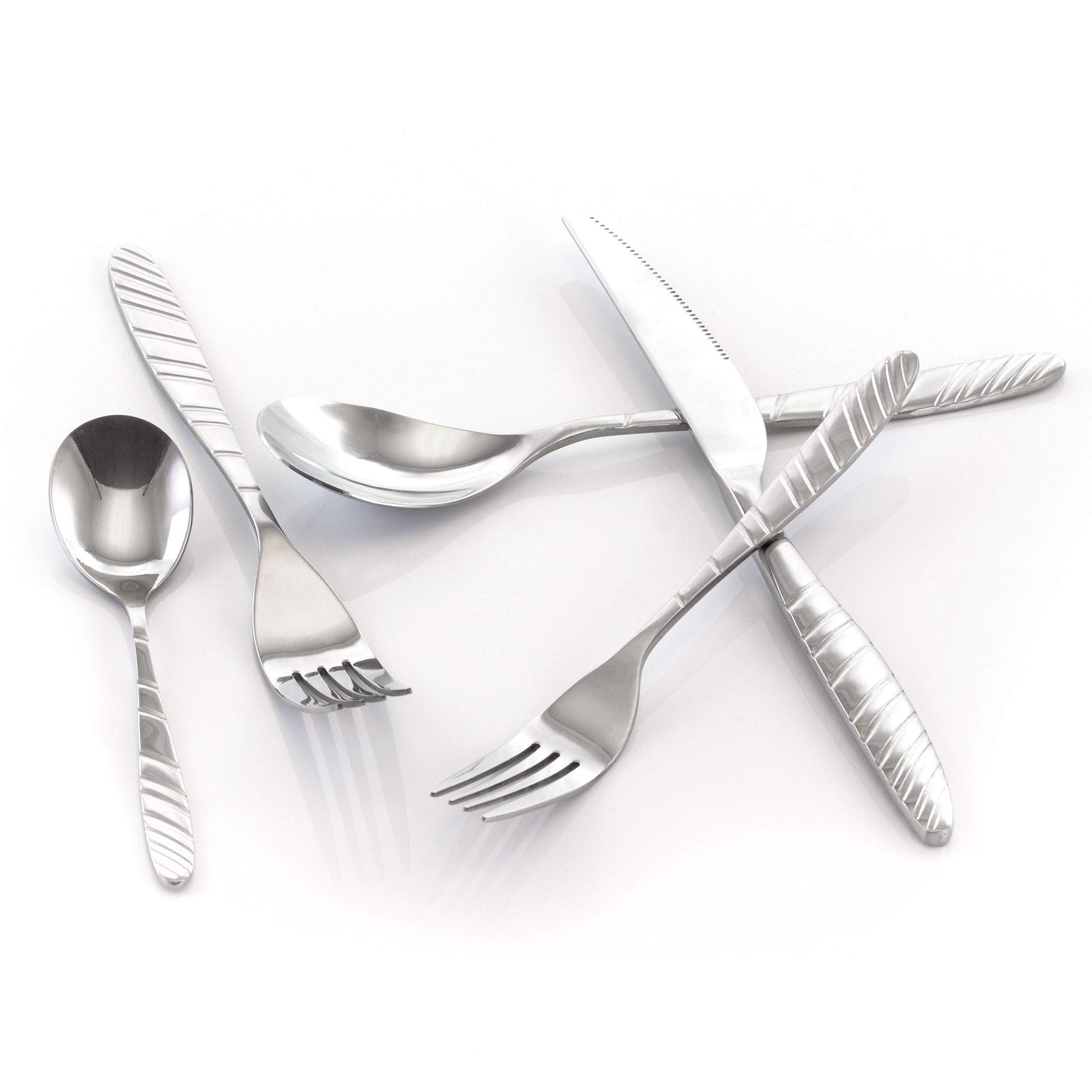 MegaChef La Vague 20-Piece Stainless Steel Flatware Set, Silver, Service for 4