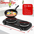 Brentwood TS-332BK 1100W Double Cast Iron Burner Electric Hot Plate with Temperature Control - Black