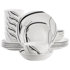 Elama Sarah 24-Piece Porcelain Black Ribbon Double Bowl Dinnerware Set – White & Black | Service for 6