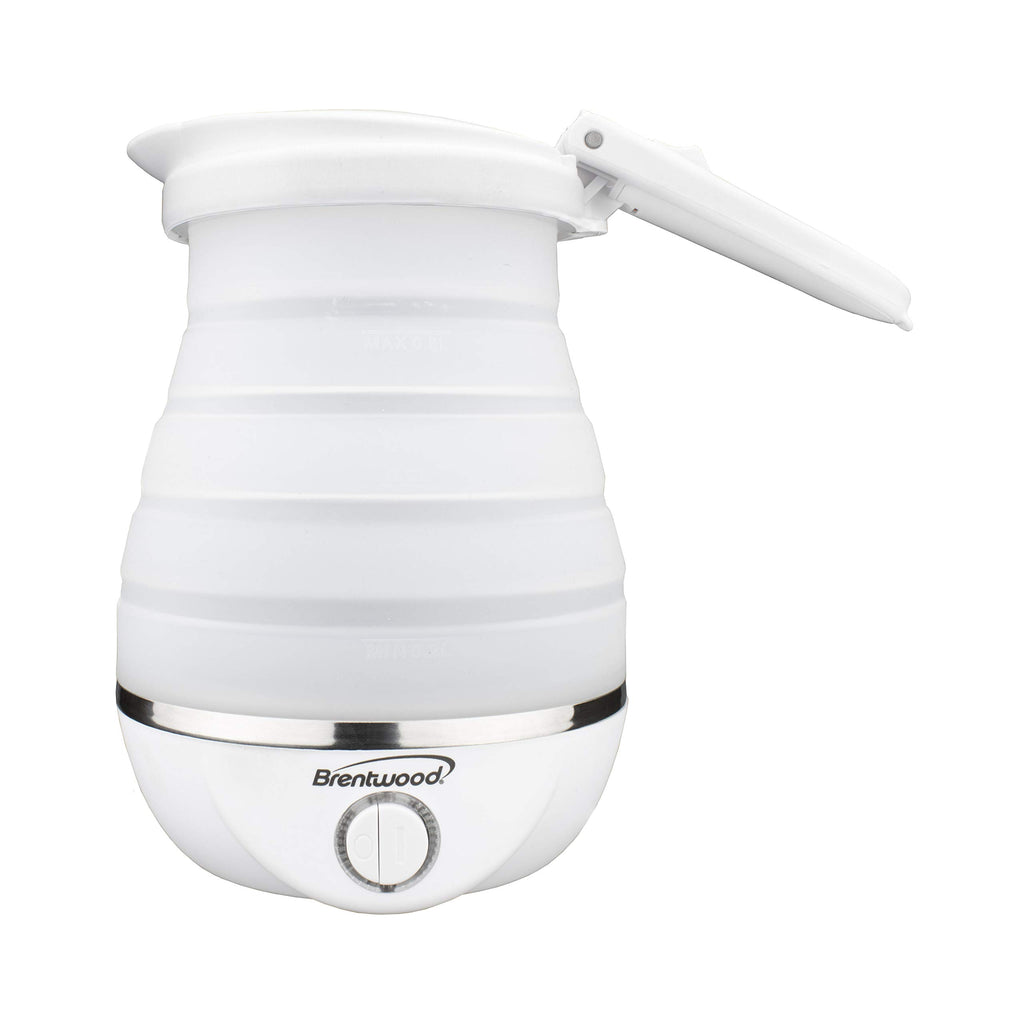 Brentwood Dual Voltage 3.3-Cup Collapsible Travel Kettle – White, 800W Silicone Folding Electric Kettle for Travel