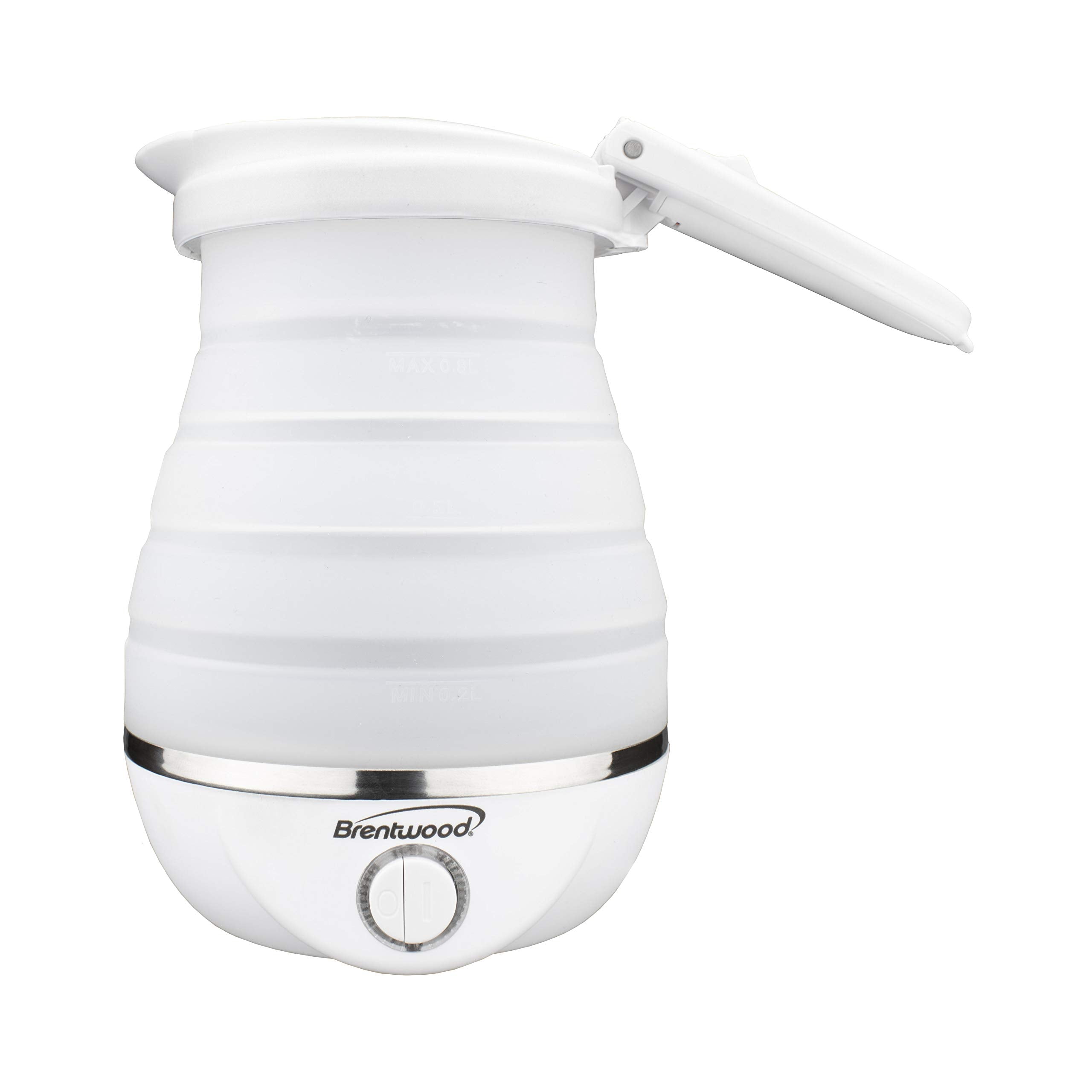 Brentwood Dual Voltage 3.3-Cup Collapsible Travel Kettle – White, 800W Silicone Folding Electric Kettle for Travel