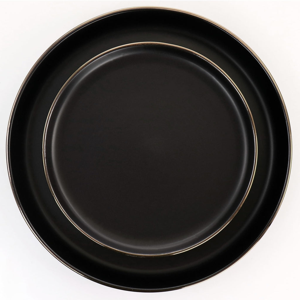 Elama Paul 16 Piece Stoneware Dinnerware Set in Matt Black with Gold Rim, Matte Black, 16 Piece Set (Arthur Paul Louis Set)