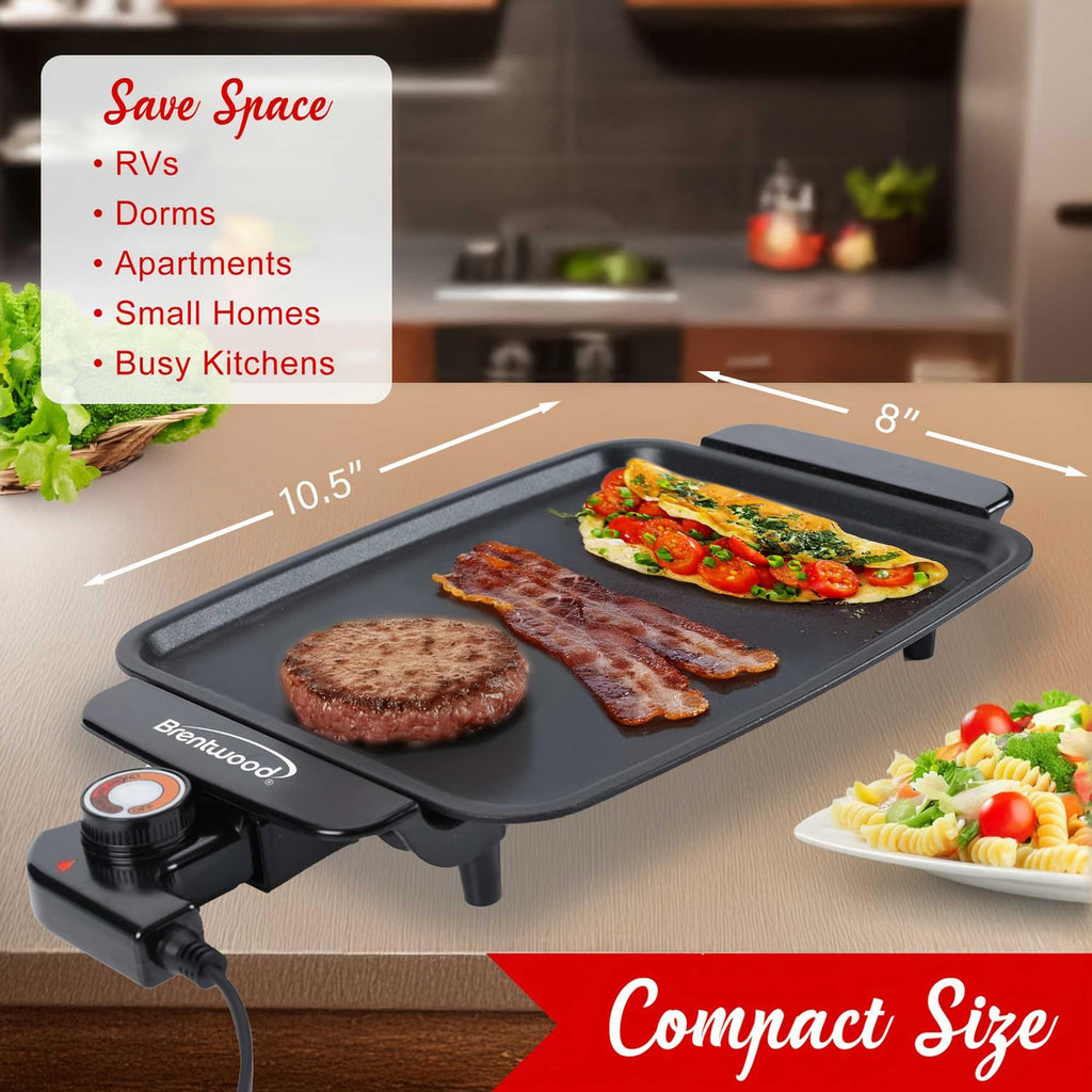 Brentwood TS-810 12 x 10 Inch Ceramic Non-Stick Electric Griddle - Black, 1200W PFAS-Free with Adjustable Temperature