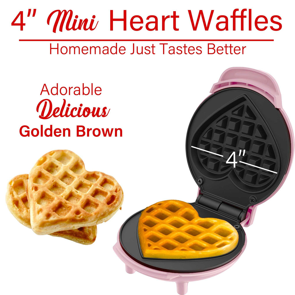 Brentwood TS-2144PK Non-Stick Heart Shaped 4 Inch Mini Waffle Maker - Pink, 400W