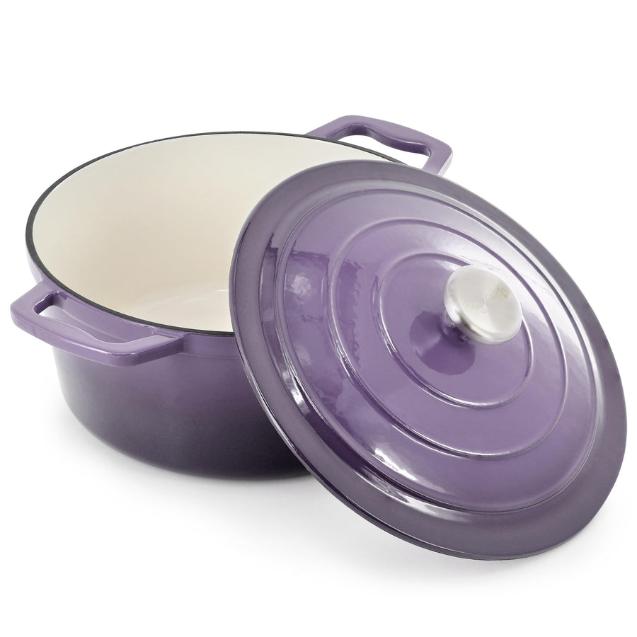 MegaChef 5 Quart Round Enameled Cast Iron Casserole with Lid in Gradient Purple