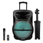 Trexonic TRX-15D 15" Bluetooth Party Speaker with Tripod Stand – Reactive LED Lights, Wireless Mic, FM Radio
