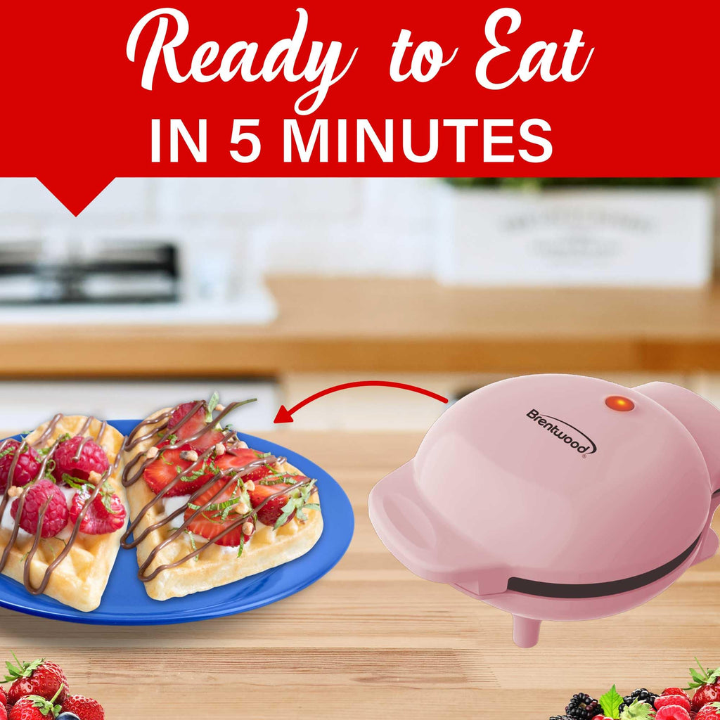 Brentwood TS-2144PK Non-Stick Heart Shaped 4 Inch Mini Waffle Maker - Pink, 400W