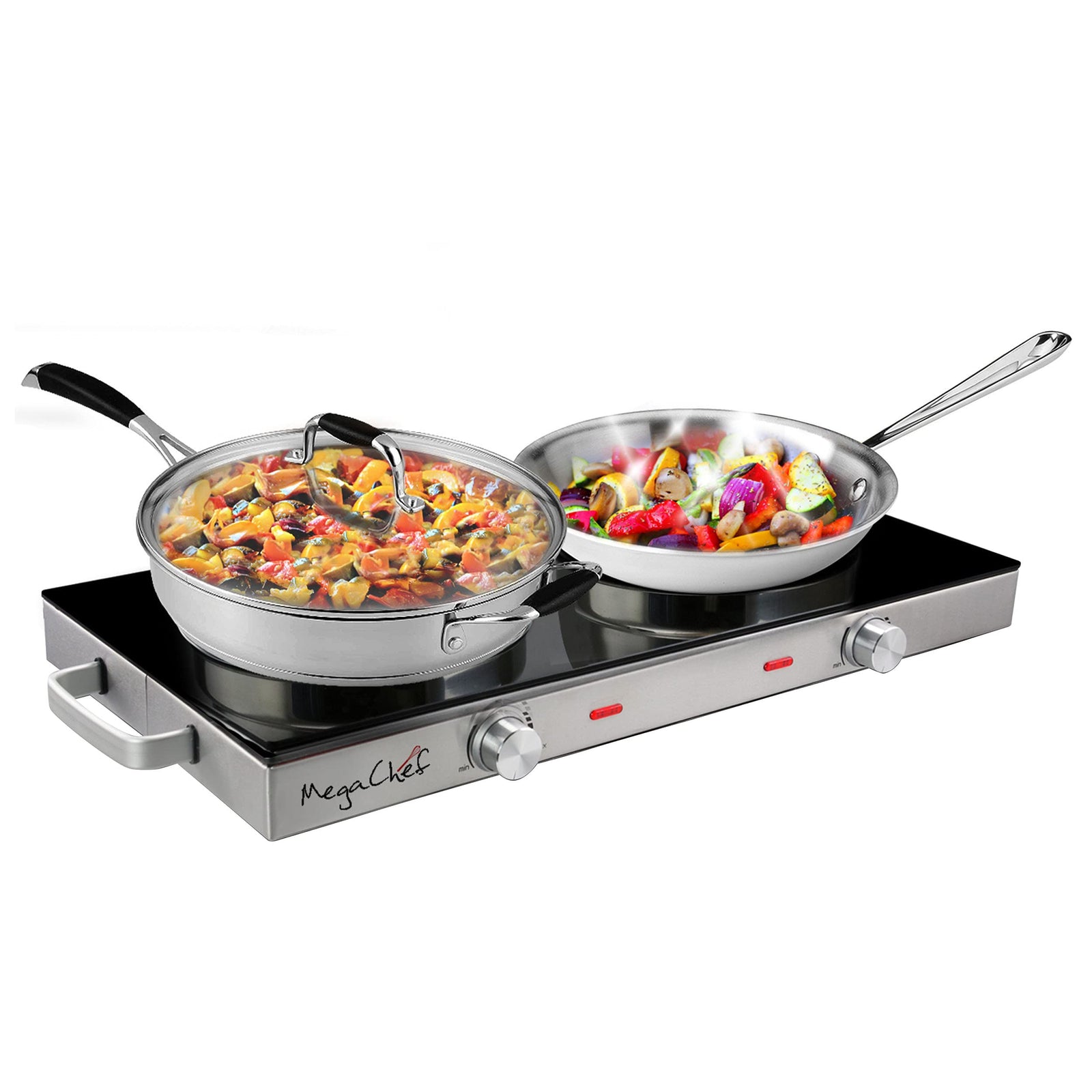 Megachef Double Ceramic Infrared Cooktop, 1700W 2-Burner Portable Countertop Radiant Cooktop for Any Flat-Bottom Cookware