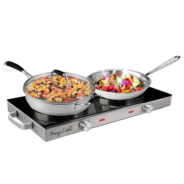 Megachef Double Ceramic Infrared Cooktop, 1700W 2-Burner Portable Countertop Radiant Cooktop for Any Flat-Bottom Cookware