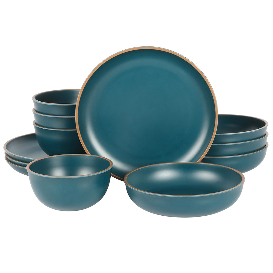 Gibson Home Rockabye 12 Piece Melamine Dinnerware Set in Dark Teal