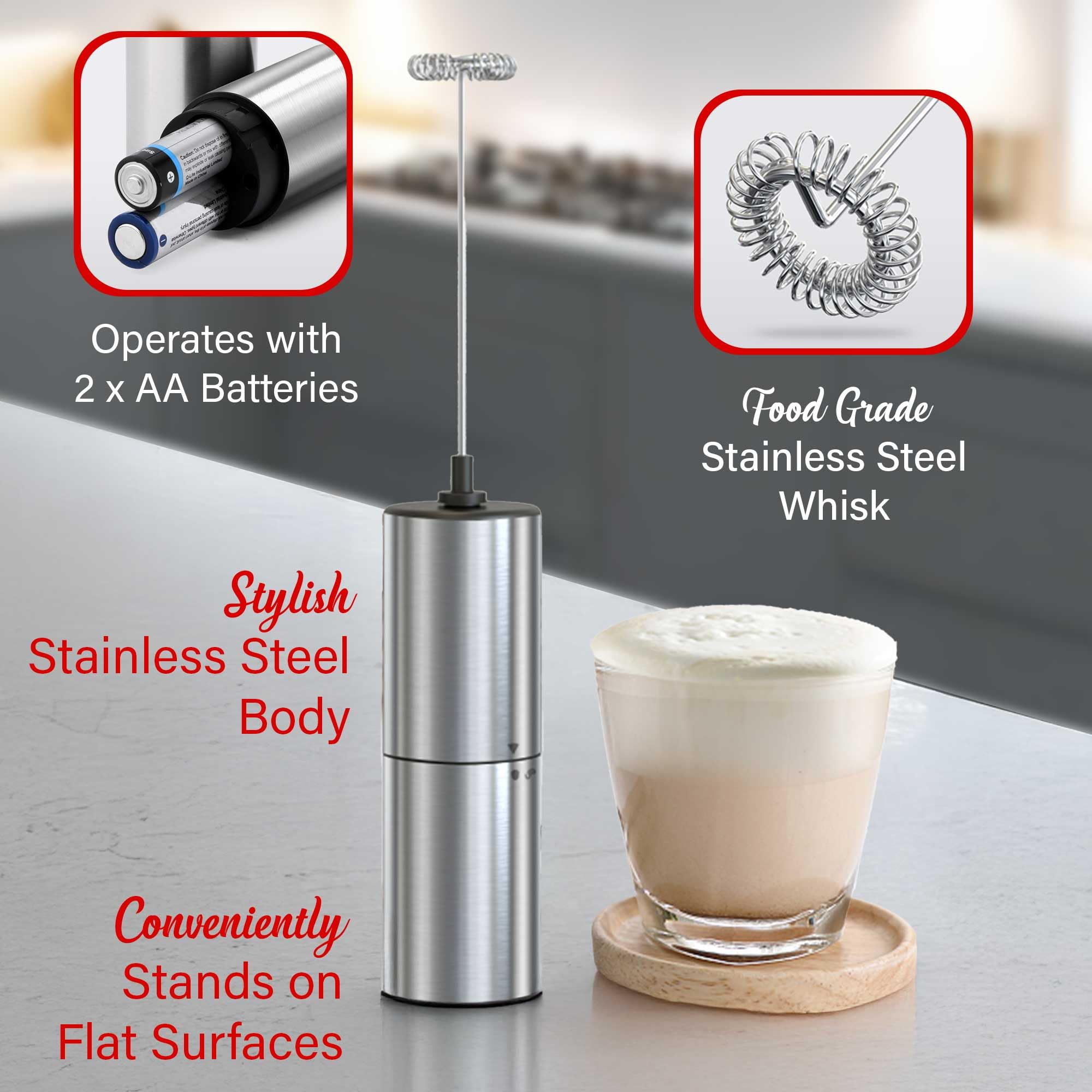 Brentwood Battery-Operated Stainless Steel Electric Milk Frother