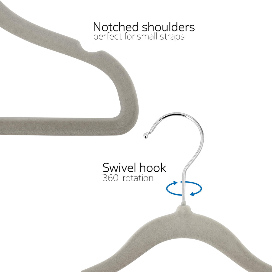 Elama Kids Non-Slip Velvet Clothes Hangers with Notched Shoulders, 50-Pack, 11.8 in Child Size, 4 Colors