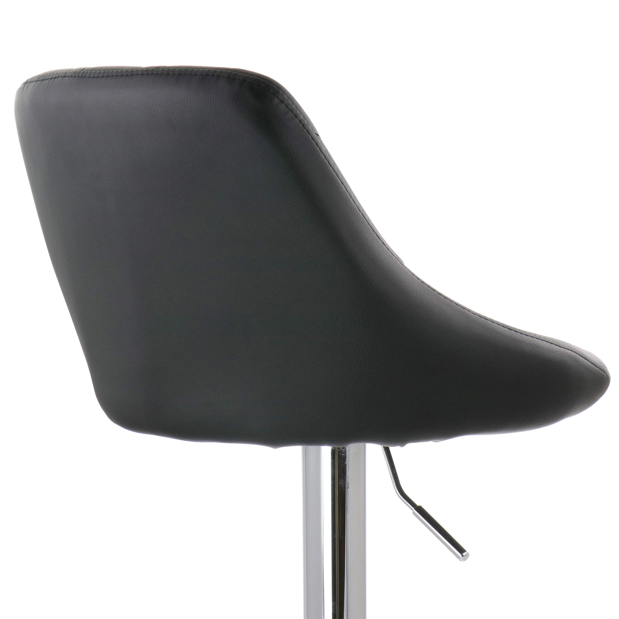 Elama Diamond Stitched Faux Leather Adjustable Bar Stool Set of 2 – Black with Chrome Swivel Base