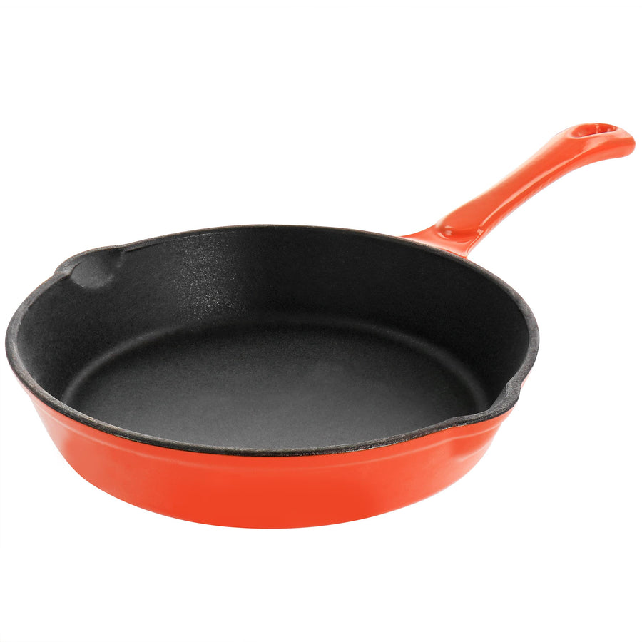 MegaChef Enameled 8-Inch Pre-Seasoned Cast Iron Frying Pan, Orange