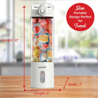 Brentwood RJB-100W 17 oz Portable USB Rechargeable Glass Blender - White, 2400mAh