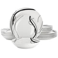 Elama Sarah 18 Piece Porcelain Ribbon Lined Dinnerware Set, Service for 6 in White and Black