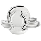Elama Sarah 18 Piece Porcelain Ribbon Lined Dinnerware Set, Service for 6 in White and Black