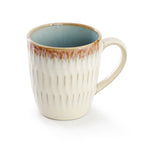 Elama Leann 16-Piece Stoneware Dinnerware Set – Textured Blue & Beige with Brown Color-Rim, Service for 4