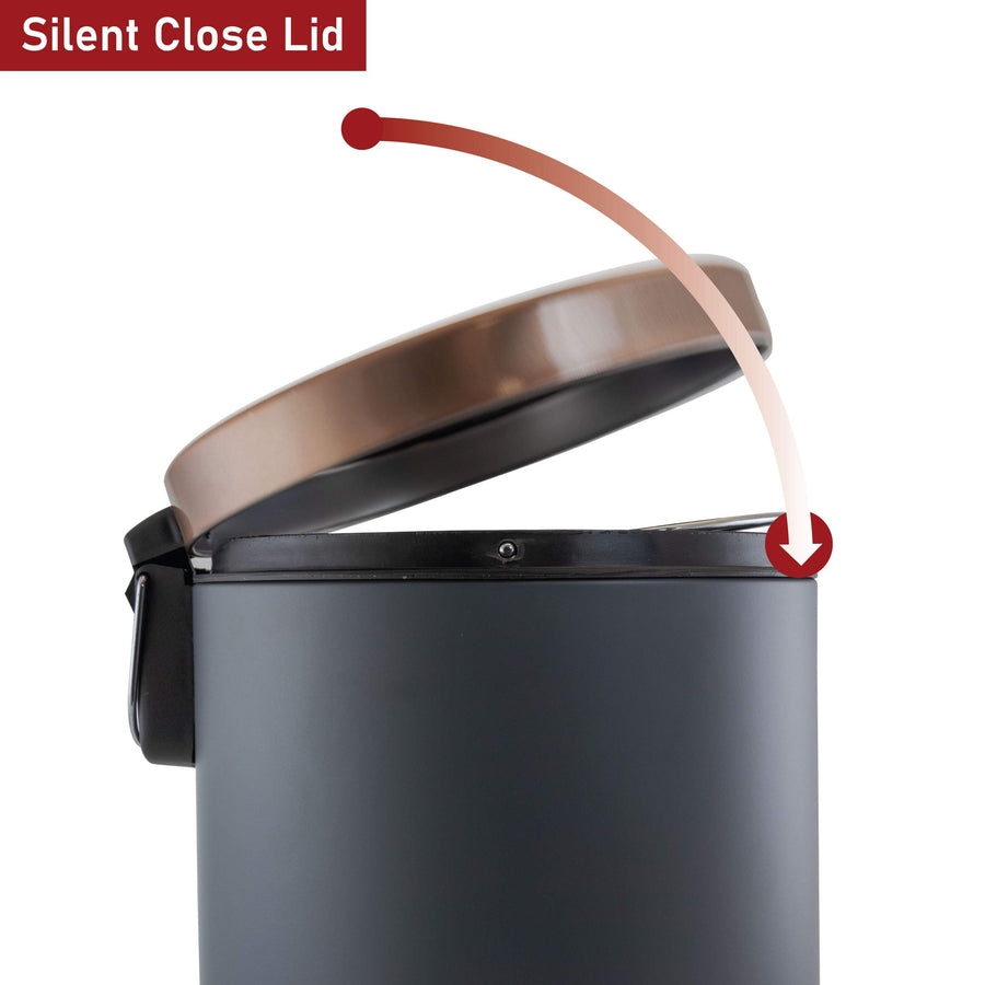 Elama 3 Gallon Soft-Close Step Trash Bin, Grey and Copper