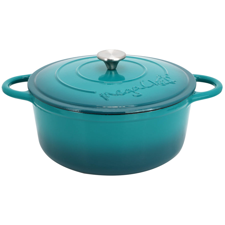 MegaChef 6.35 Quart Round Enameled Cast Iron Dutch Oven with Self-Basting Lid, Teal