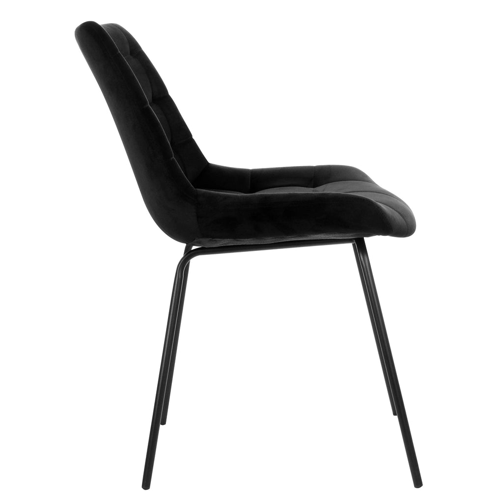 Elama Tufted Chair Set of 2 – Black Flannelette with Metal Legs