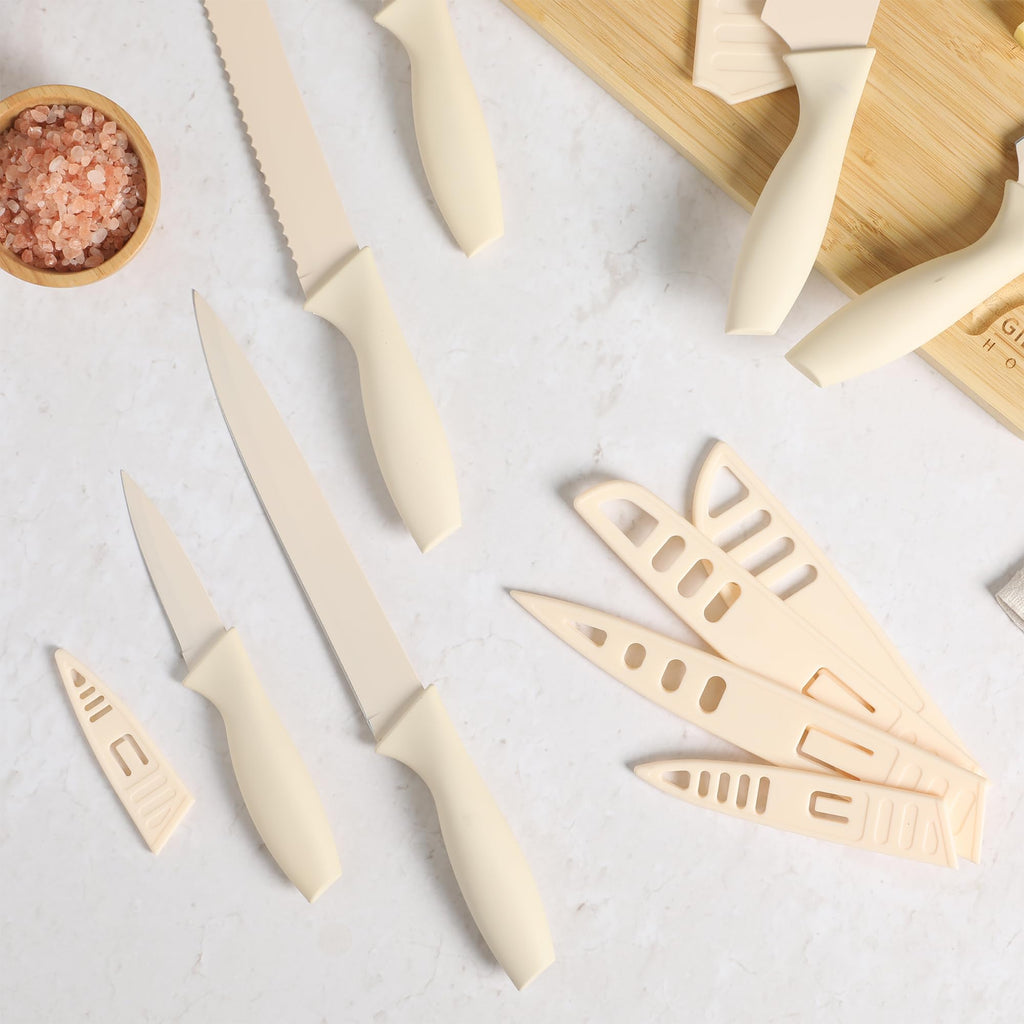 Gibson Home Bostonville 12-Piece Nonstick Stainless Steel Knife Set with Blade Guards – Linen