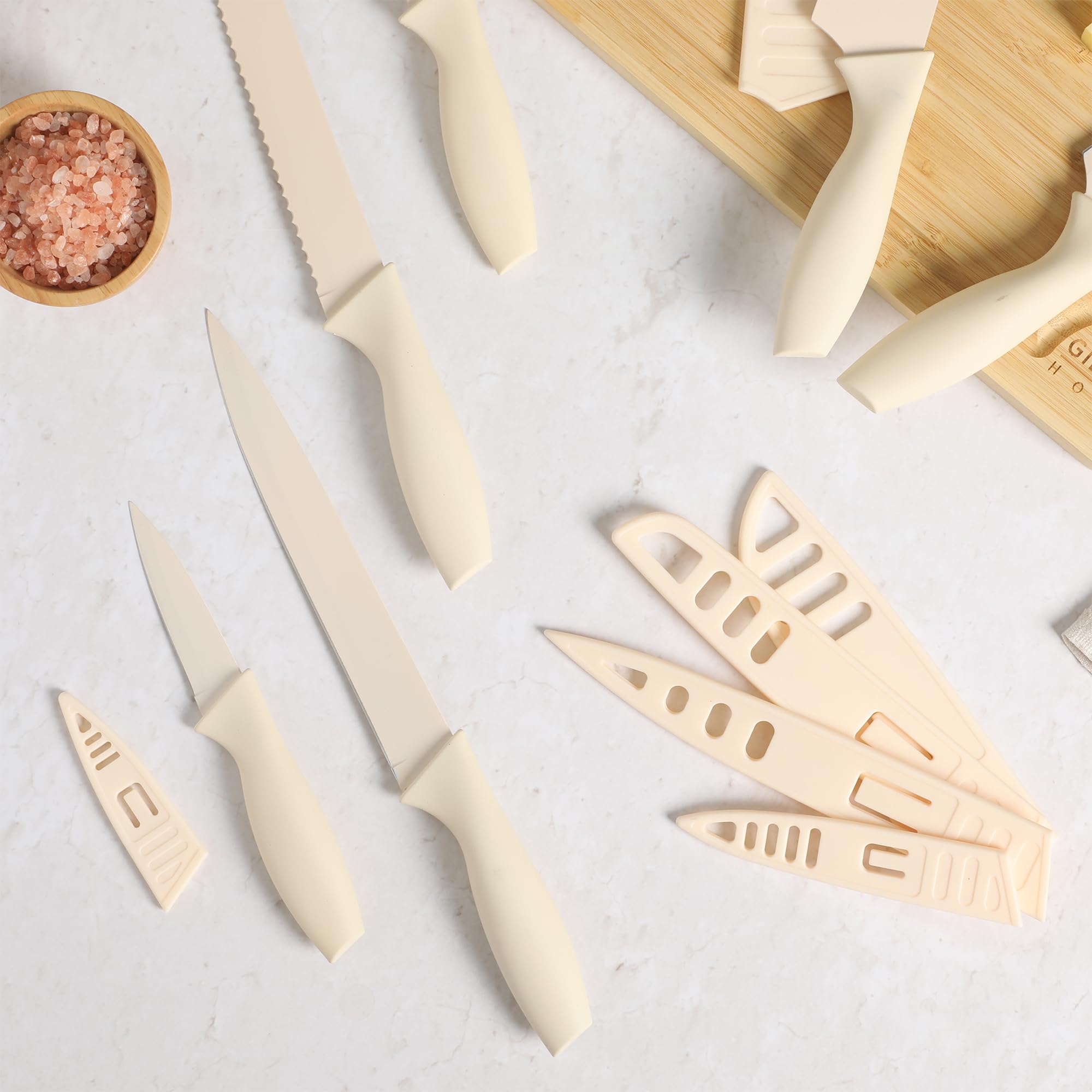 Gibson Home Bostonville 12-Piece Nonstick Stainless Steel Knife Set with Blade Guards – Linen
