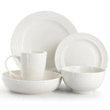 Elama Nikki 18-Piece Ribbed White Porcelain Dinnerware and Serving Set, Service for 4