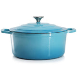 MegaChef Enameled Cast Iron Casserole with Self-Basting Lid, 5 Qt Round, 10.25 Inch, Blue