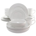 Elama Elle 18-Piece Porcelain Dinnerware Set with 2 Large Serving Bowls – White Textured Plates, Service for 4
