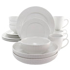 Elama Elle 18-Piece Porcelain Dinnerware Set with 2 Large Serving Bowls – White Textured Plates, Service for 4
