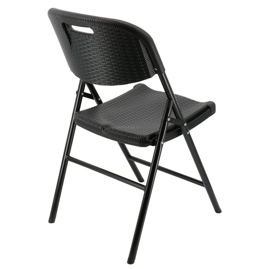 Elama 4-Piece Rattan Folding Dining Chairs, Black Resin Wicker, Indoor/Outdoor (Set of 4)