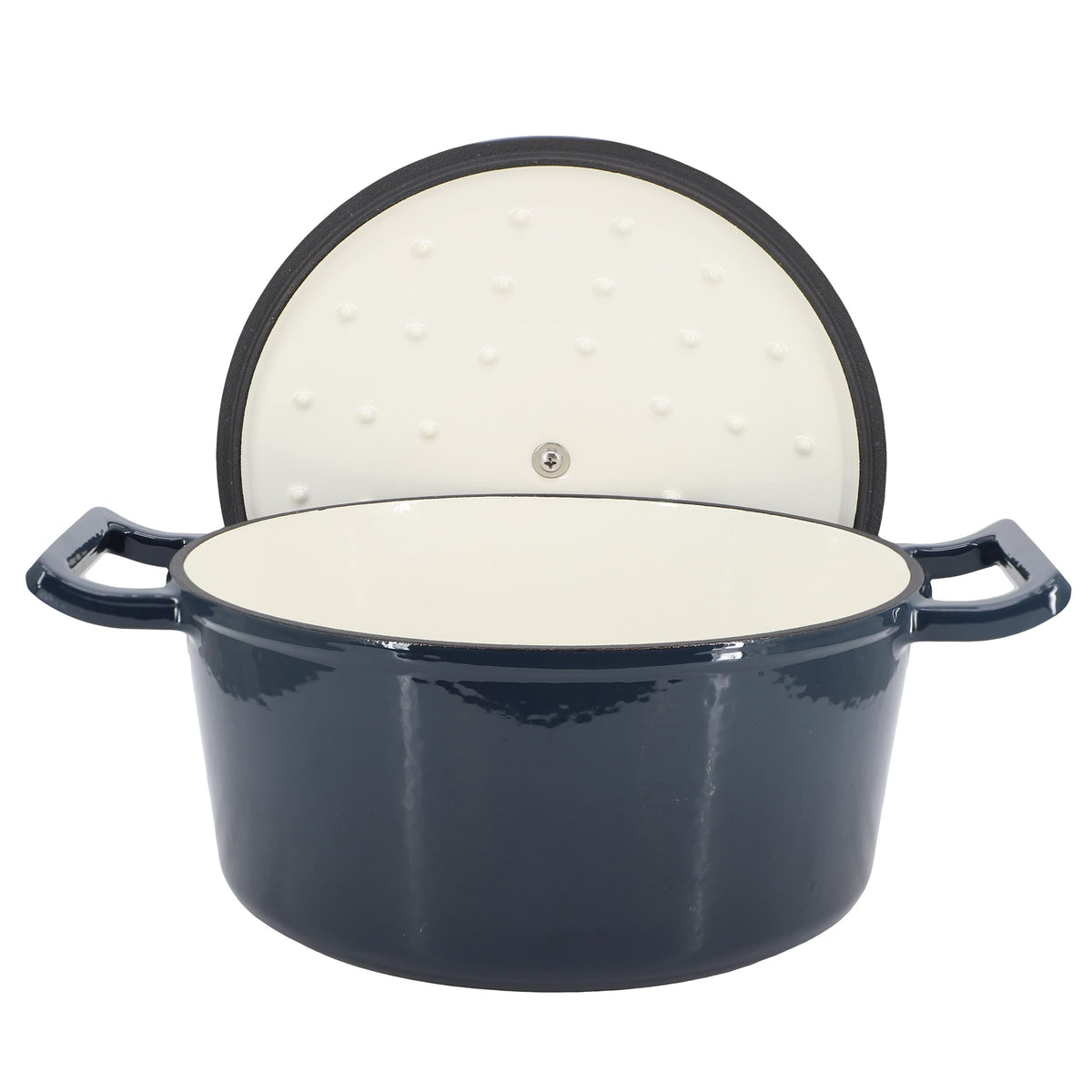 Enameled Cast Iron Casserole Dish with Self-Basting Lid, 5.3 Qt Round, Gradient Dark Blue, by MegaChef
