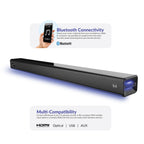 SuperSonic SC-1424SB 31.5-Inch 60W 2.0 Channel Bluetooth 5.3 Soundbar with Ambient Lighting - HDMI ARC, Optical, USB, AUX and FM