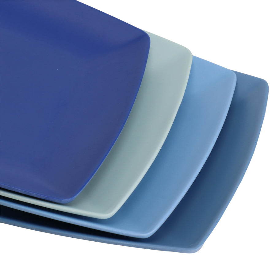 Gibson Home Jayson 4-Piece Melamine Square Dinner Plate Set, 10.5-Inch, Blue