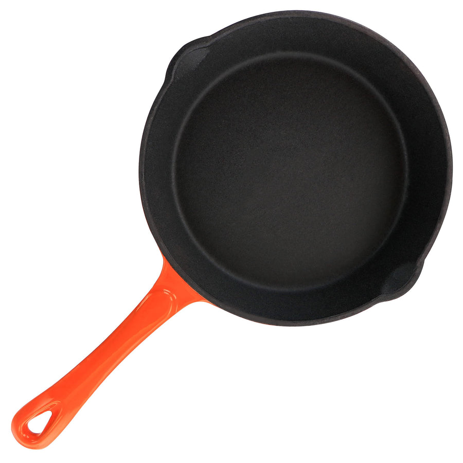MegaChef Enameled 8-Inch Pre-Seasoned Cast Iron Frying Pan, Orange