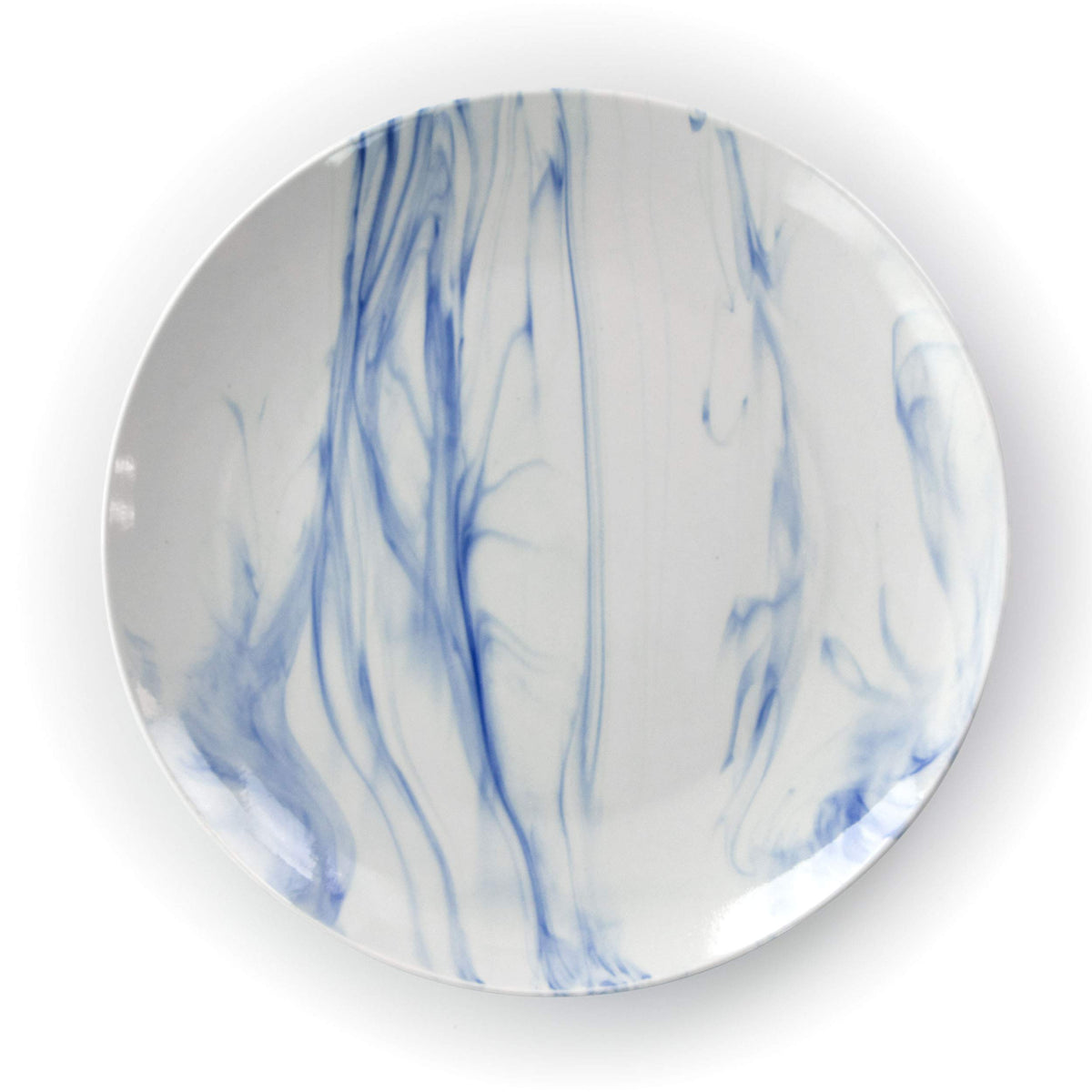 Marble Stoneware Dinnerware Set for 4, 16 Piece with Mugs, Glossy Blue and White, Elama Fine Marble
