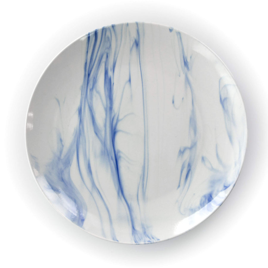 Marble Stoneware Dinnerware Set for 4, 16 Piece with Mugs, Glossy Blue and White, Elama Fine Marble