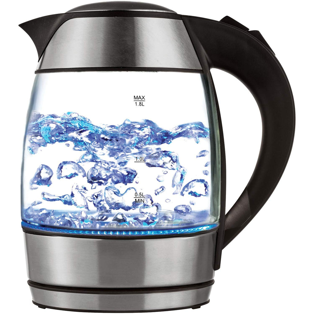 Brentwood KT-1960 1.8L Cordless Glass Electric Kettle with Tea Infuser - Silver, 1100W, Blue LED